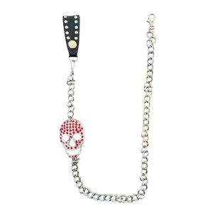 VTG Skull Y2K Glam Punk Rock Long Chain Jewelry Rhinestone Goth Metal Studs Rave